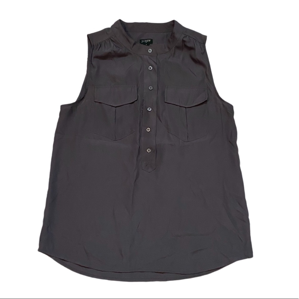 J. Crew Gray Sleeveless Button Down Y2K Preppy Retro Business Casual Blouse - Picture 1 of 15